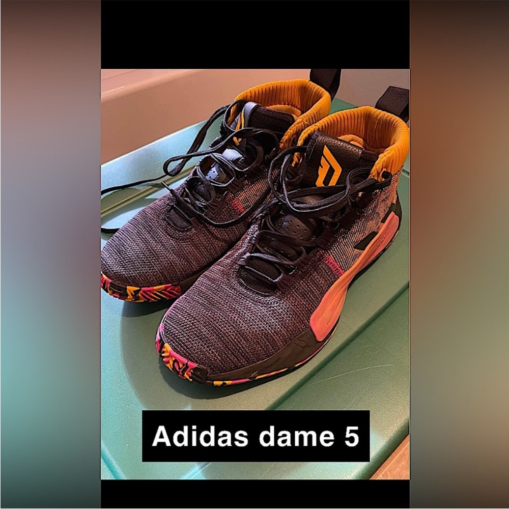 Adidas Dame 5 Black with Pink and Yellow Accents